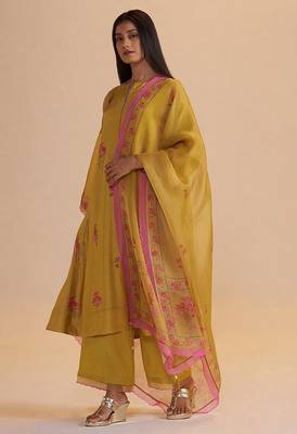 Haldi yellow silk festive kurta set 3