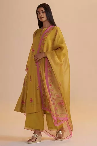 Haldi yellow silk festive kurta set