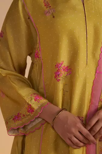 Haldi yellow silk festive kurta set