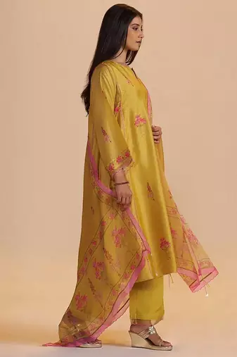 Haldi yellow silk festive kurta set