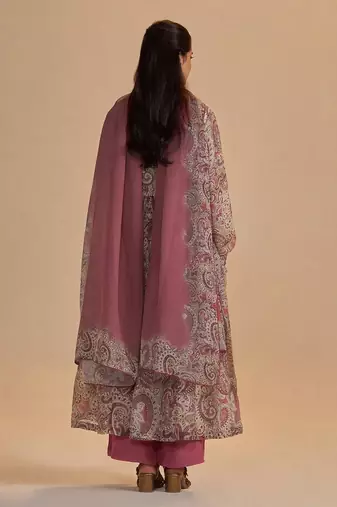 Mauve and beige orgenza silk kurta set