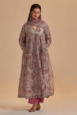 Mauve and beige orgenza silk kurta set 3
