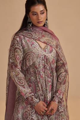 Mauve and beige orgenza silk kurta set 4