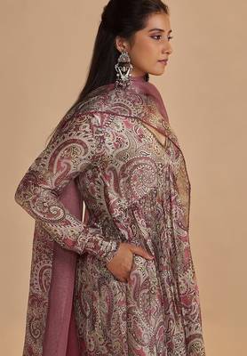 Mauve and beige orgenza silk kurta set 5