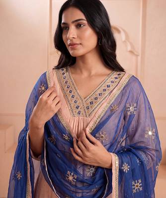Blush pink mul chanderi embroidered kurta set 2