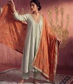 Grey mul chanderi embroidered kurta set