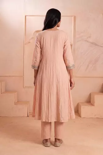 Blush pink mul chanderi embroidered kurta set