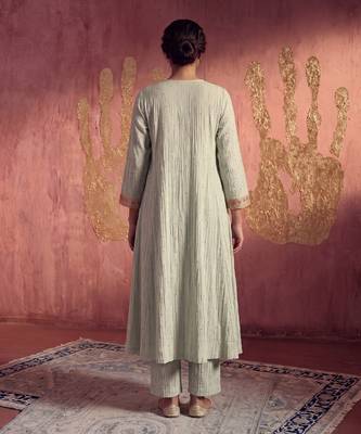 Grey mul chanderi embroidered kurta set 2