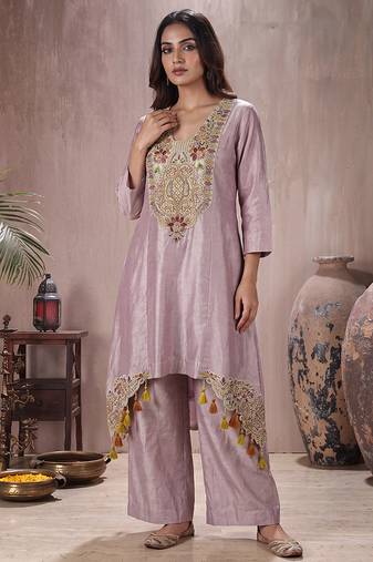 Lilac shimmer tissue embroidered kurta set