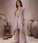 Lilac shimmer tissue embroidered kurta set