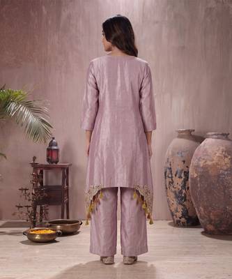 Lilac shimmer tissue embroidered kurta set 2