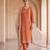 Rust orange floral hand embroidered kurta set