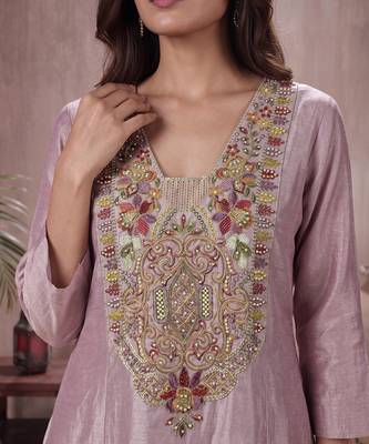 Lilac shimmer tissue embroidered kurta set 4