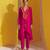 Fuchsia pink satin embroidered high low kurta set