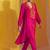 Fuchsia pink satin embroidered high low kurta set