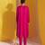 Fuchsia pink satin embroidered high low kurta set