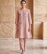 Blush pink floral embroidered kurta co ord set