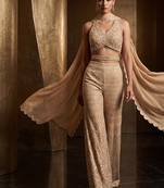 Champagne gold hand embroidered sequins cutdana palazzo set