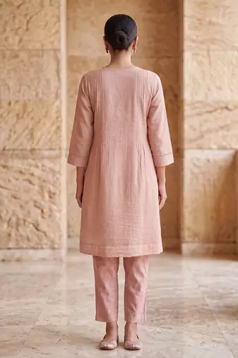 Blush pink floral embroidered kurta co ord set