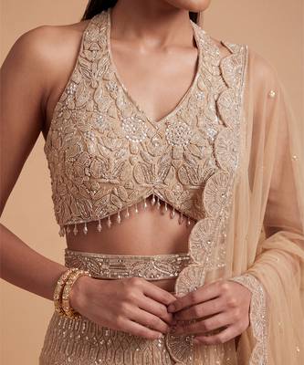 Champagne gold hand embroidered sequins cutdana palazzo set 2
