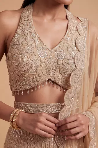 Champagne gold hand embroidered sequins cutdana palazzo set