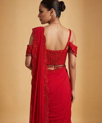 Red hand embroidered sequin beaded gharara set 2