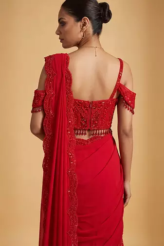 Red hand embroidered sequin beaded gharara set