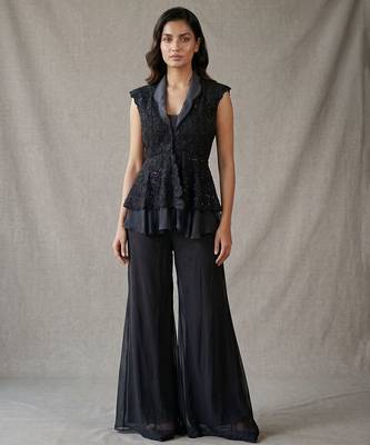 Black georgette peplum jacket sharara set 1