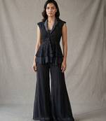 Black georgette peplum jacket sharara set