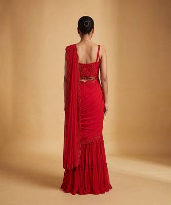 Red hand embroidered sequin beaded gharara set 4