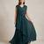 Teal green georgette draped gown with sequin detailing