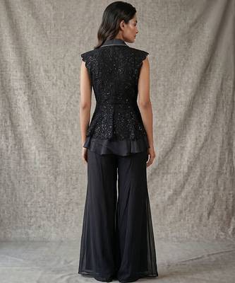 Black georgette peplum jacket sharara set 3