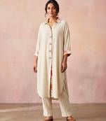 Ivory white textured cotton high low kurta set