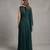 Teal green georgette draped gown with sequin detailing