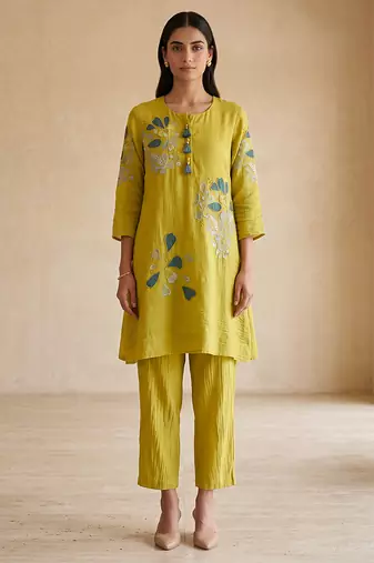 Lime green floral embroidered co ord set