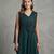 Teal green georgette draped gown with sequin detailing