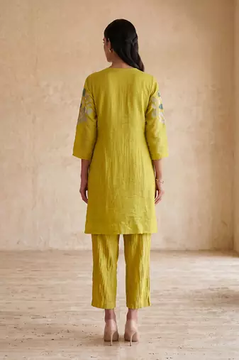Lime green floral embroidered co ord set