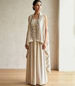 Ivory beige striped co ord set with embellished overlay