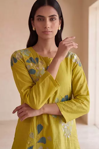 Lime green floral embroidered co ord set