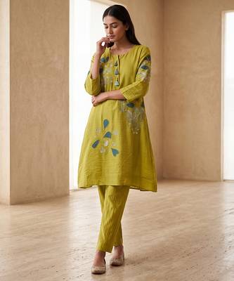 Lime green floral embroidered co ord set 4