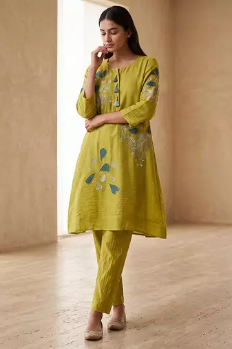 Lime green floral embroidered co ord set