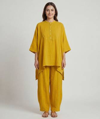 Mustard yellow textured cotton co ord set 1