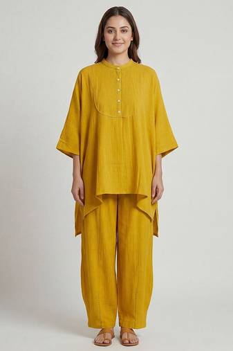 Mustard yellow textured cotton co ord set