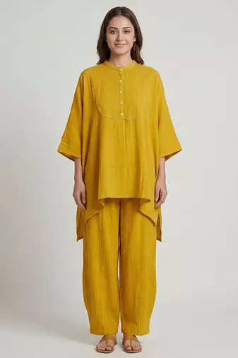 Mustard yellow textured cotton co ord set