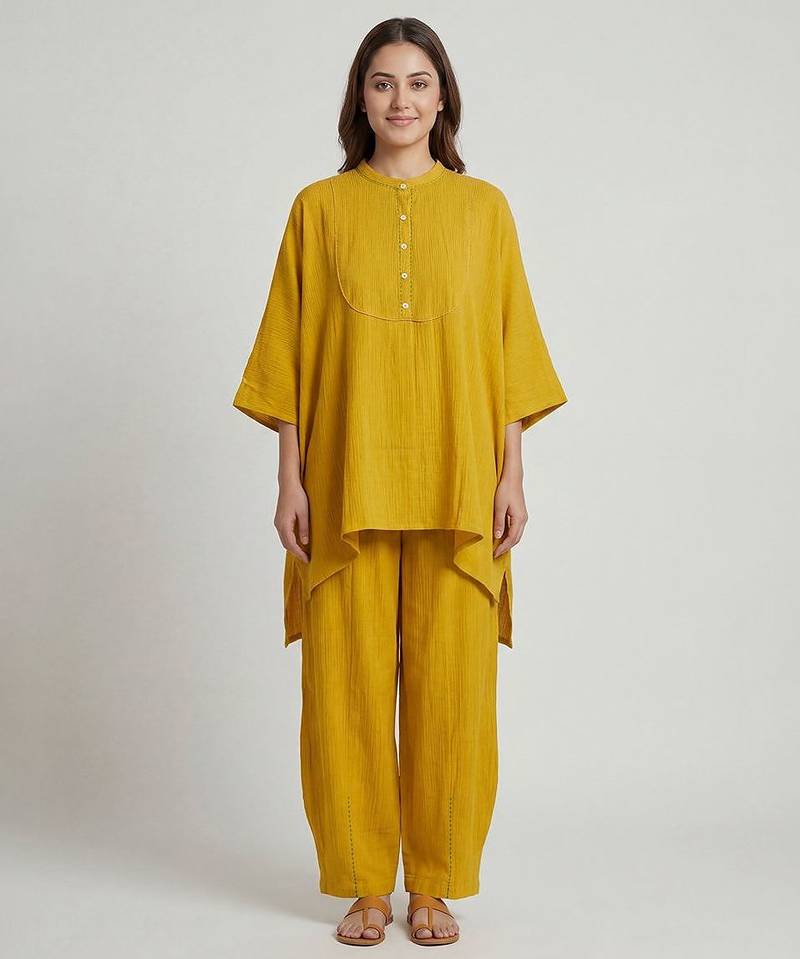 Mustard yellow textured cotton co ord set