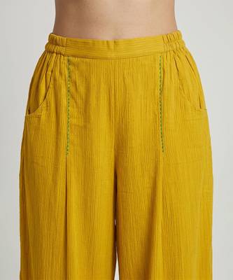 Mustard yellow textured cotton co ord set 3