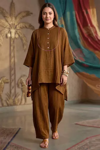 Chocolate brown textured cotton co ord set
