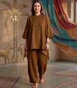 Chocolate brown textured cotton co ord set