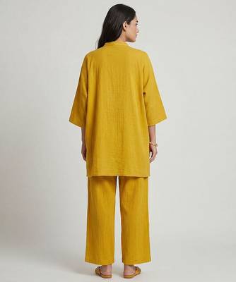 Mustard yellow textured cotton co ord set 4