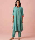 Sea green textured cotton kurta set